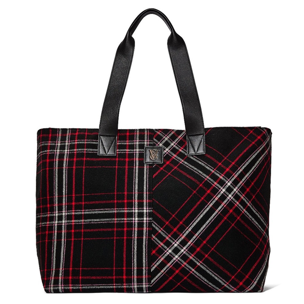 NWT Victoria’s Secret Plaid Tote Bag with Black and Red Design